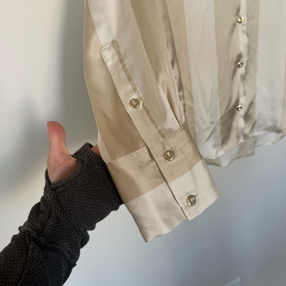 ZARA SATIN OVERSIZED Striped Flowy V-Ndck Button Up SHIRT SAND BEIGE 2562/162 - Picture 5 of 13